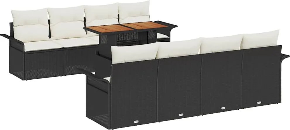 vidaXL Kerti Kanapé Szett tárolóval 9 pcs Fekete Poli rattan