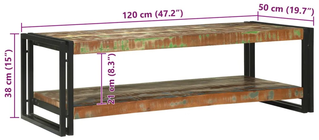 Dohányzóasztal Több színben 120x50x38 cm Tömör fa újrahasznosított
