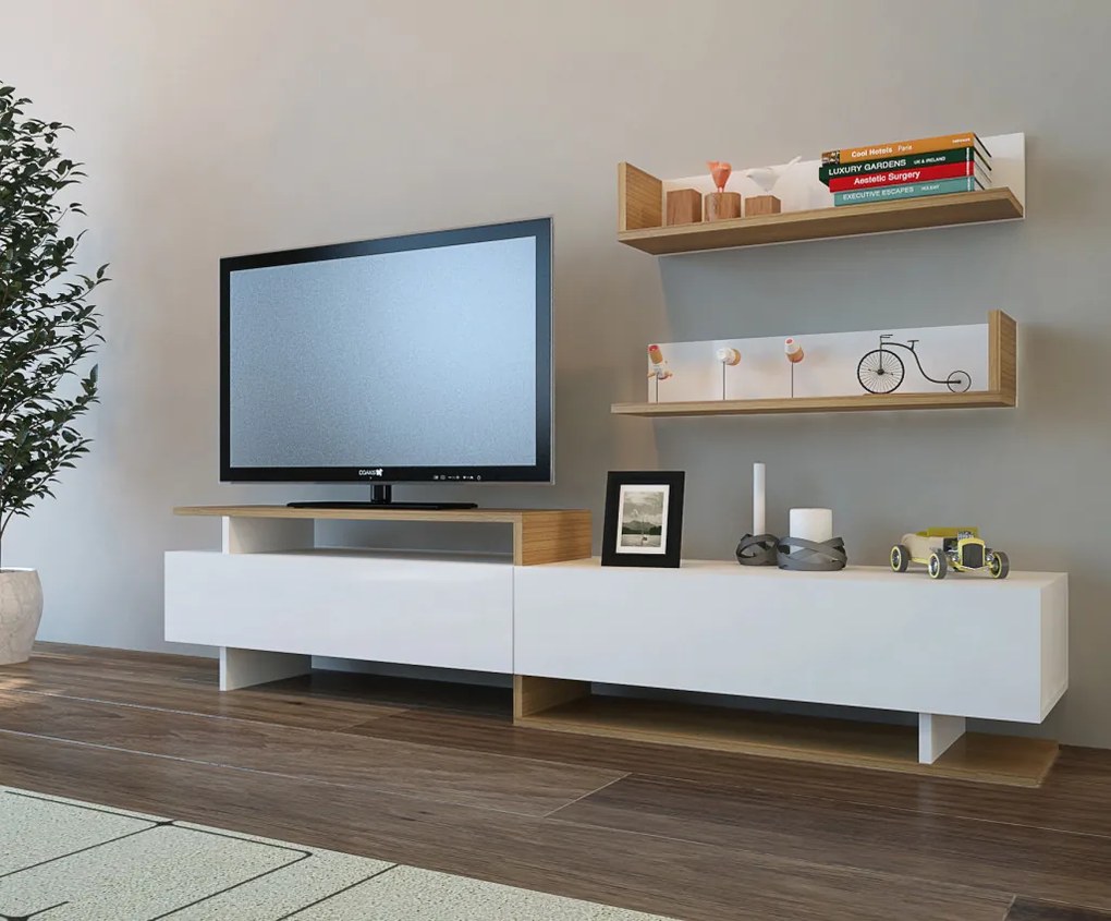 Ayaz TV-állvány, fehér-teak, 180 cm