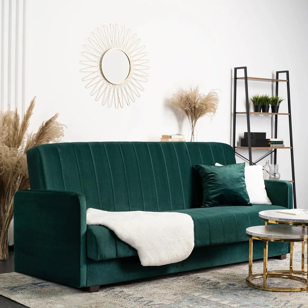 Zestaw 2x Sofa Rozkładana PORTO Zielona Welurowa