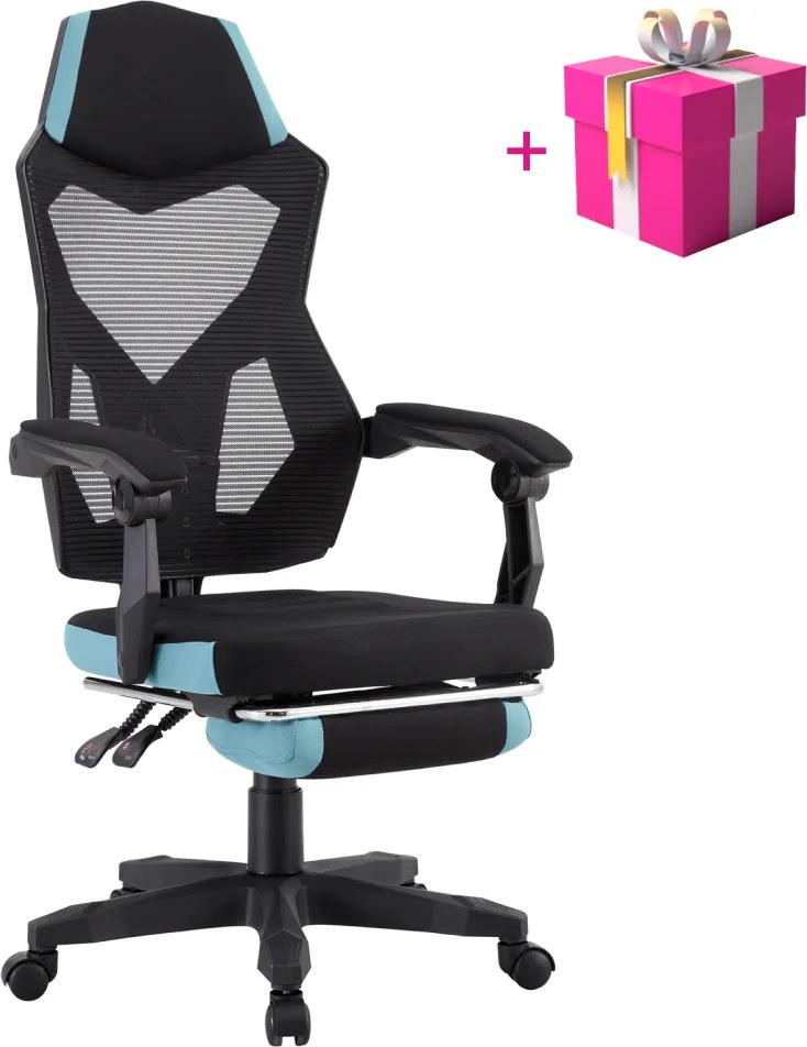 Irodai/gamer szék, fekete/neomint,  teherbírás 150 kg, JORIK NEW