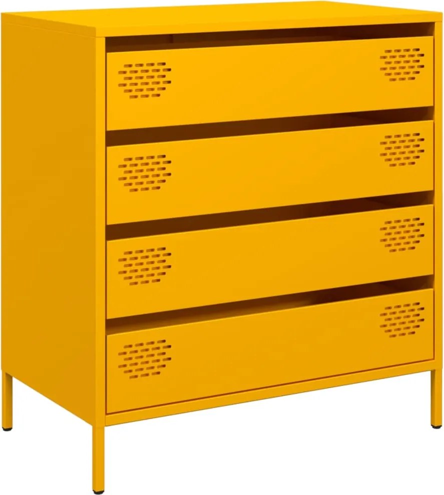vidaXL mustársárga hidegen hengerelt acél tálalószekrény 68x39x73,5 cm