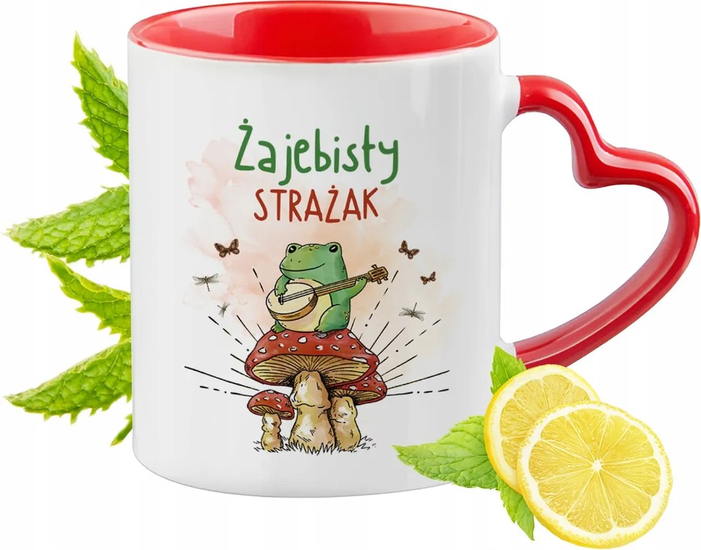 Tűzoltó bögre piros, szív alakú füllel Ajándék