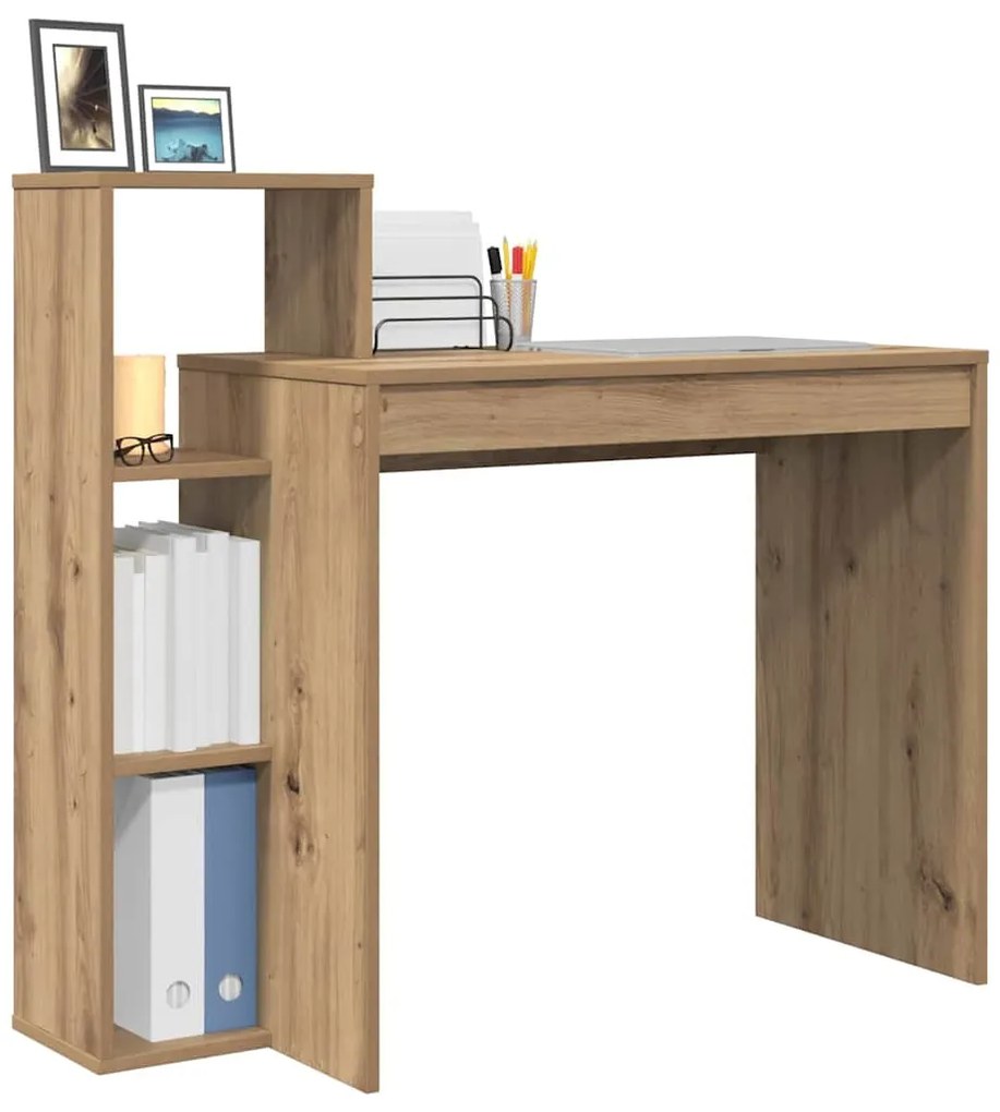 Asztal polcokkal kézműves tölgy 100 x 40 x 90 cm Faanyag