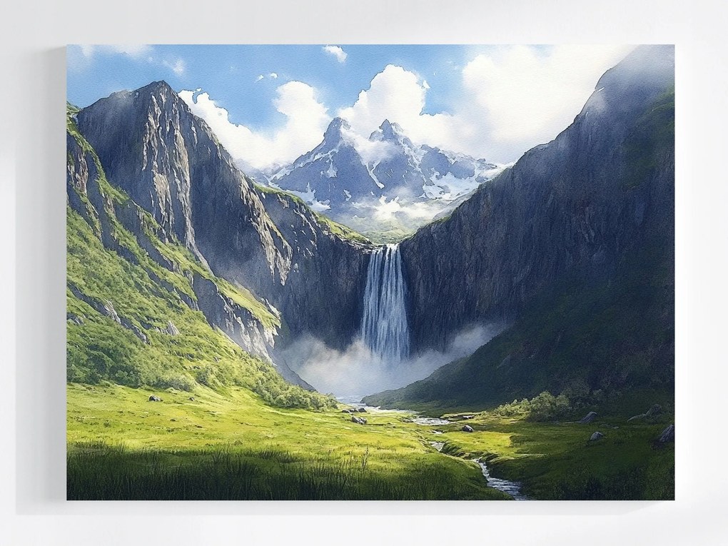 Vászonkép Canvas Tájkép Hegyek Csúcsok Panoráma Vízesés Folyó 80x60