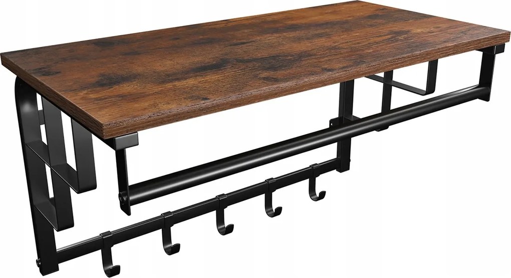 Fali akasztó kabátakasztó 5 akasztóval rusztikus barna-fekete