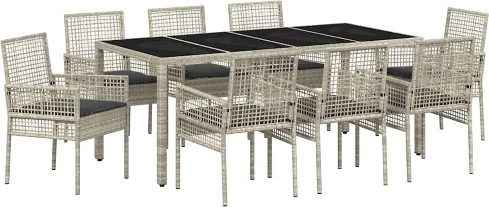 vidaXL Kert étkező szett 9 pcs Világosszürke polirattan