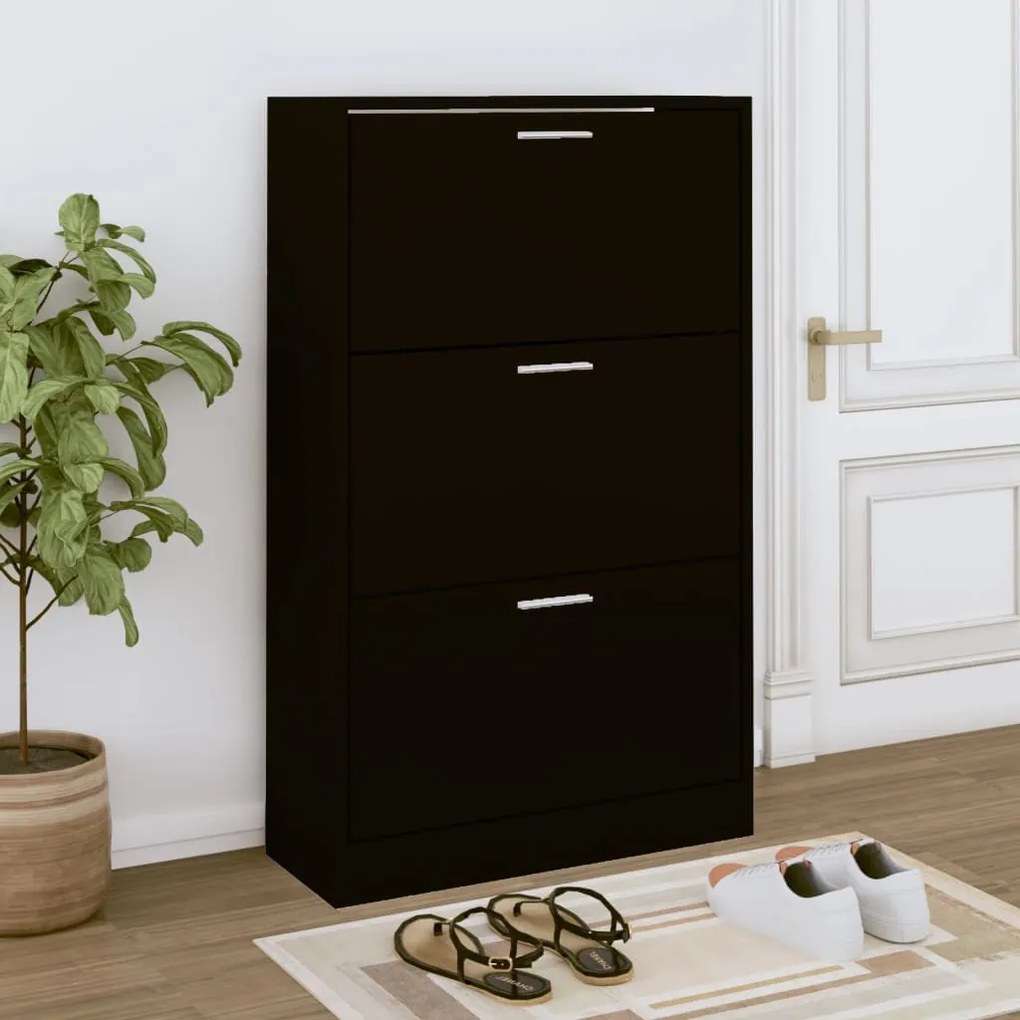 fekete szerelt fa cipősszekrény 63x24x103 cm