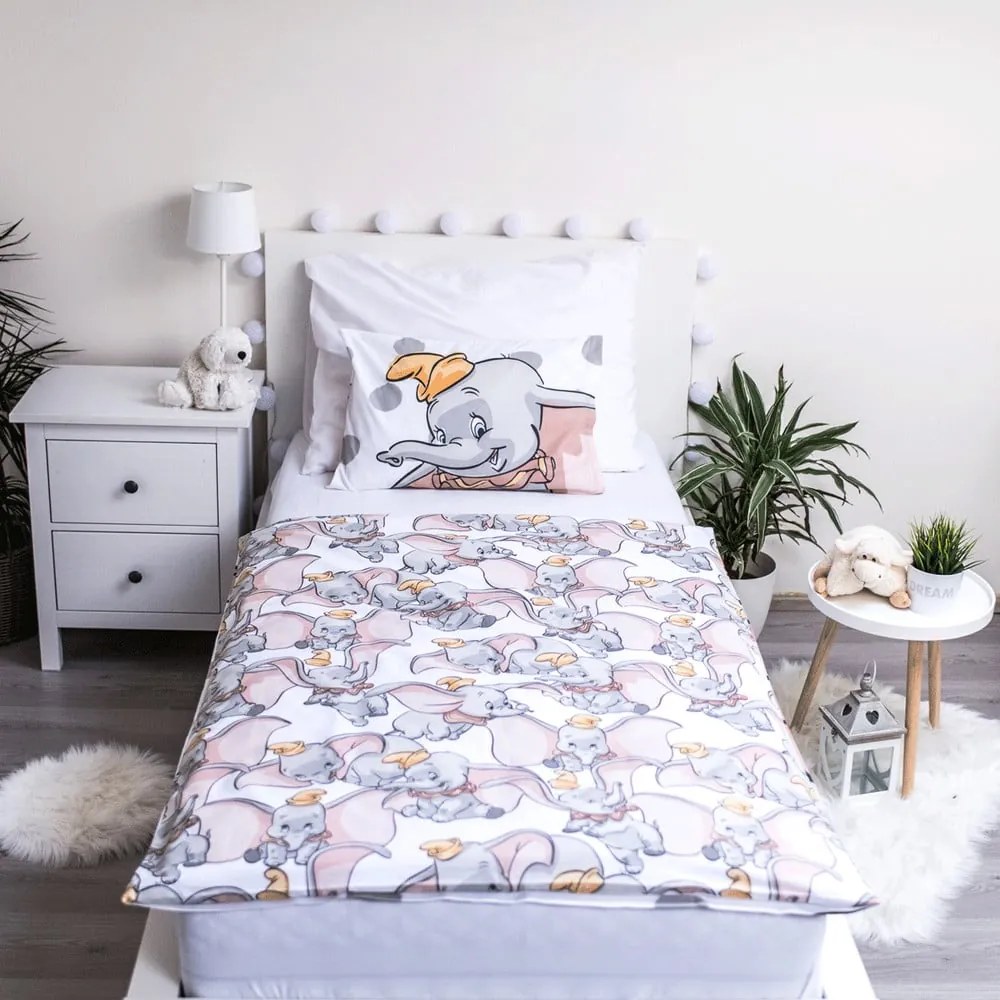 Fehér-szürke pamut gyerek ágyneműhuzat babaágyhoz 100x135 cm Dumbo "Dots" – Jerry Fabrics