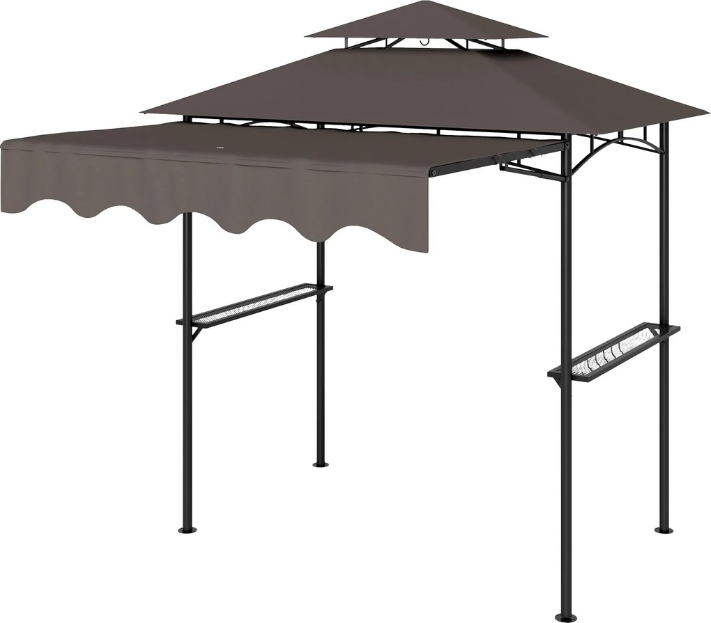 Outsunny Grill Pavilon 242x149x248 cm vízálló, lángálló kertipavilon dupla rétegű tetővel, oldalsó polcokkal, UV 30+ Kert Arbor, BBQ Pavilon, Kert Nap
