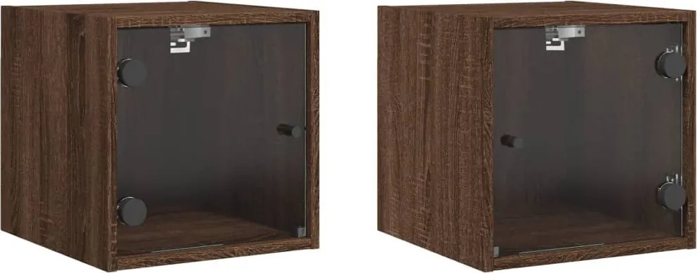 vidaXL 2 db barna tölgy színű éjjeliszekrény üvegajtókkal 35x37x35 cm