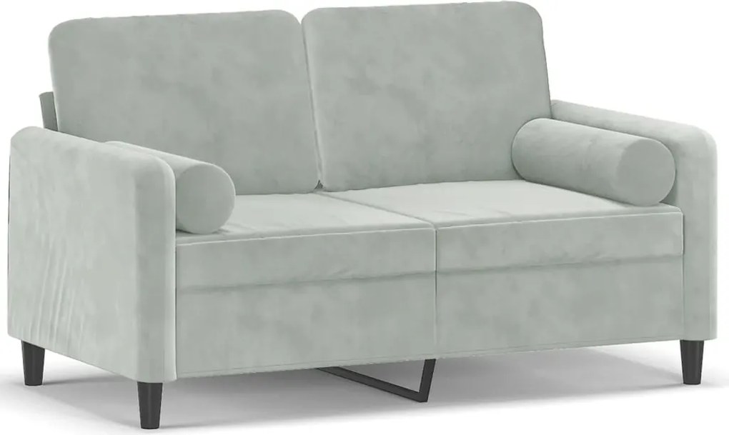 vidaXL 2 személyes világosszürke bársony kanapé díszpárnákkal 120 cm