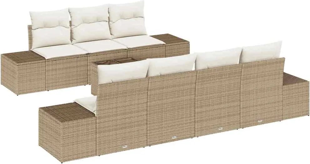 vidaXL Kerti Kanapé Szett párnával 8 pcs Beige és krém polirattan
