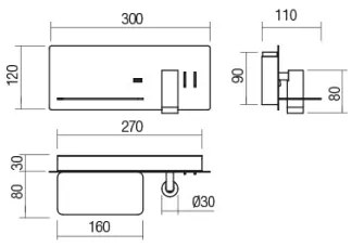 Redo 01-2985 - LED Fali spotlámpa BROOK LED/8W/230V + LED/3W USB fekete