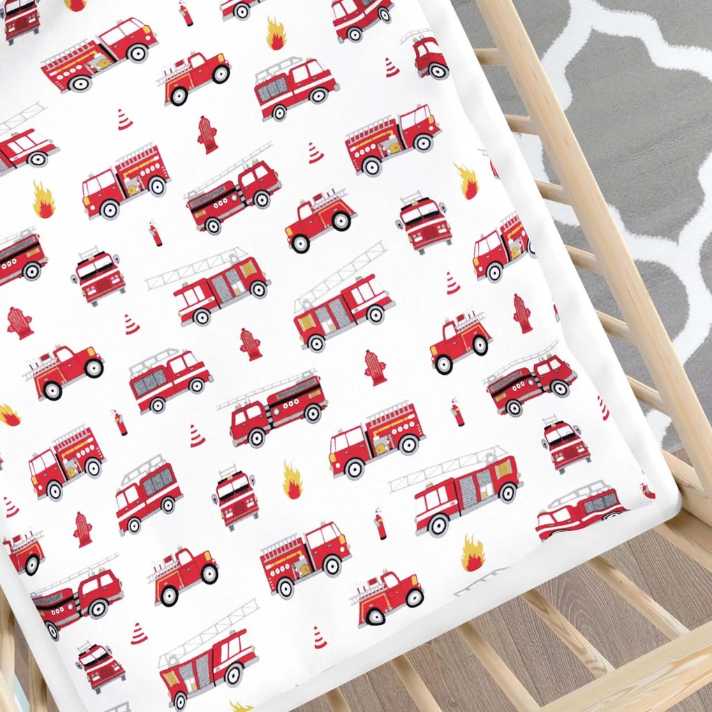 Goldea gyerek pamut ágyneműhuzat kiságyba - tűzoltóautók 100 x 135 és 40 x 60 cm