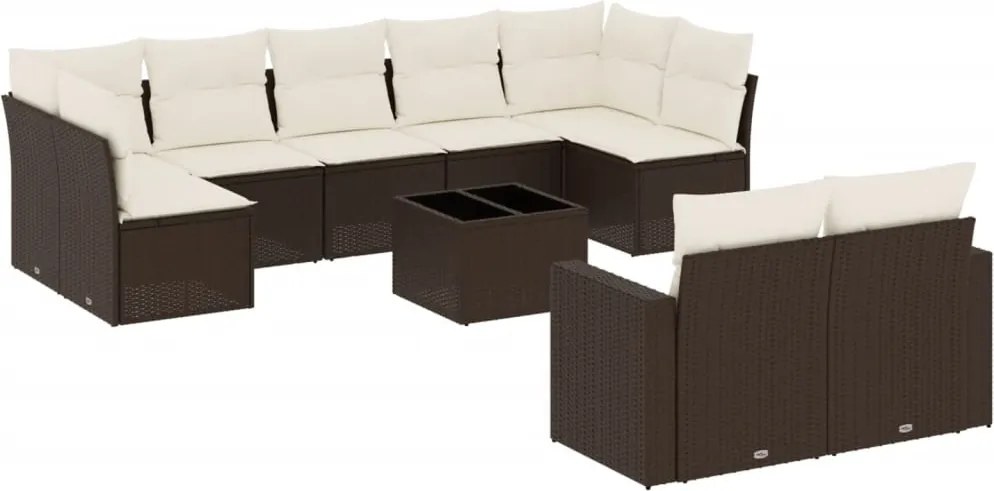 vidaXL 10 részes barna polyrattan kerti ülőgarnitúra párnákkal