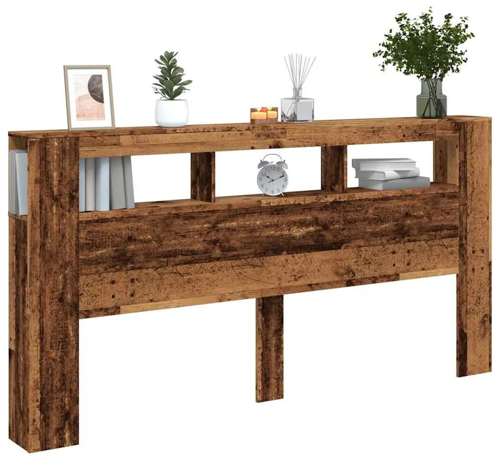 antik fa színű szerelt fa LED-es fejtámla 200x18,5x103,5 cm
