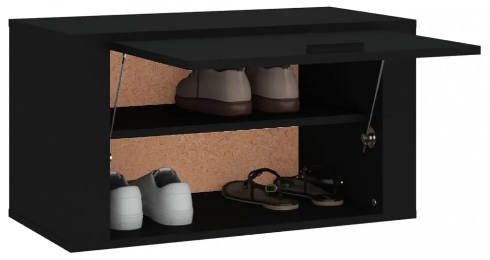 fekete szerelt fa fali cipőszekrény 70 x 35 x 38 cm