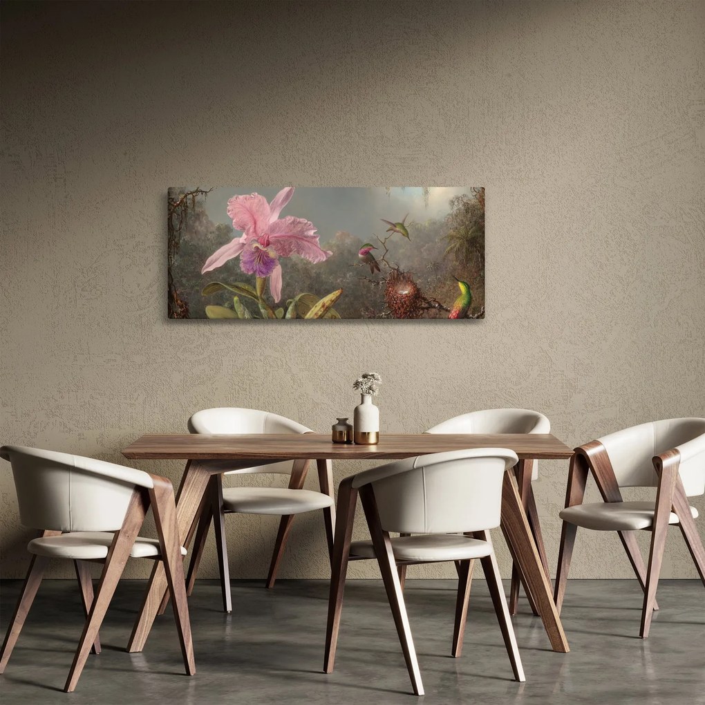 Kép - Martin Johnson Heade, Cattleya Orchid and Three Hummingbirds, reprodukciók (120x50 cm)