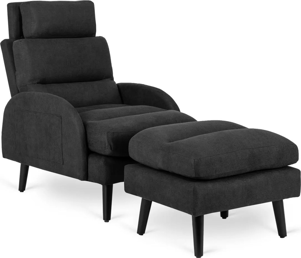 Pihenőfotel fekete színben, lábtartóval HENRY