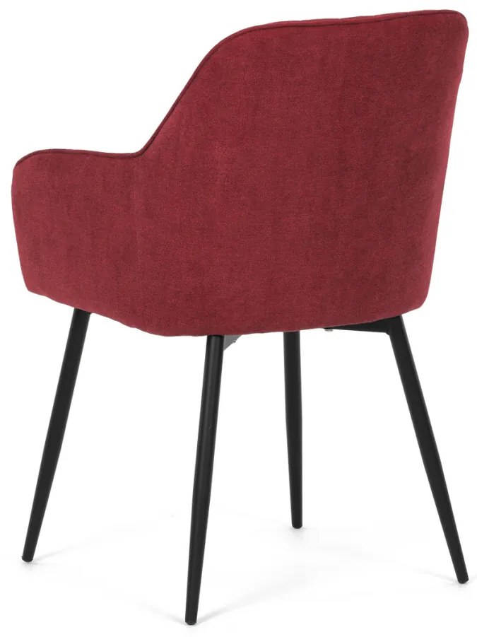 Scaun de sufragerie elegant, material textil roșu, metal negru