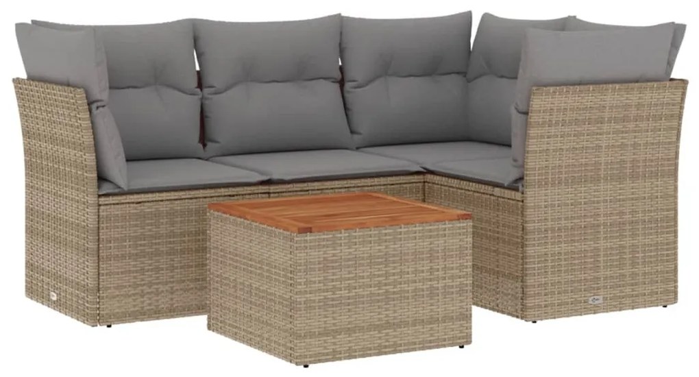 5 részes vegyes bézs polyrattan kerti ülőgarnitúra párnákkal