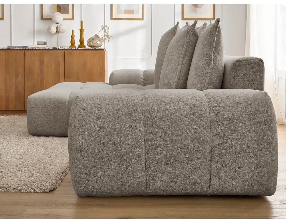 Szürkésbarna zsenília kinyitható-tárolóhelyes sarokkanapé (bal oldali-heverő résszel) Everest – Bobochic Paris