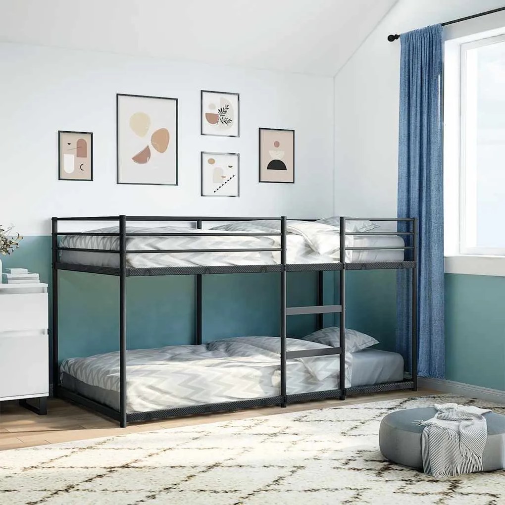fekete acél emeletes ágy matrac nélkül 75 x 190 cm