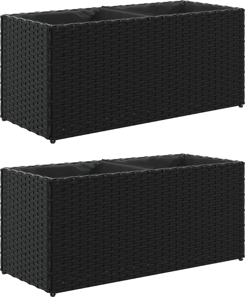 vidaXL 2 db fekete polyrattan kerti ültetőláda 2 cseréppel 72x30x32 cm