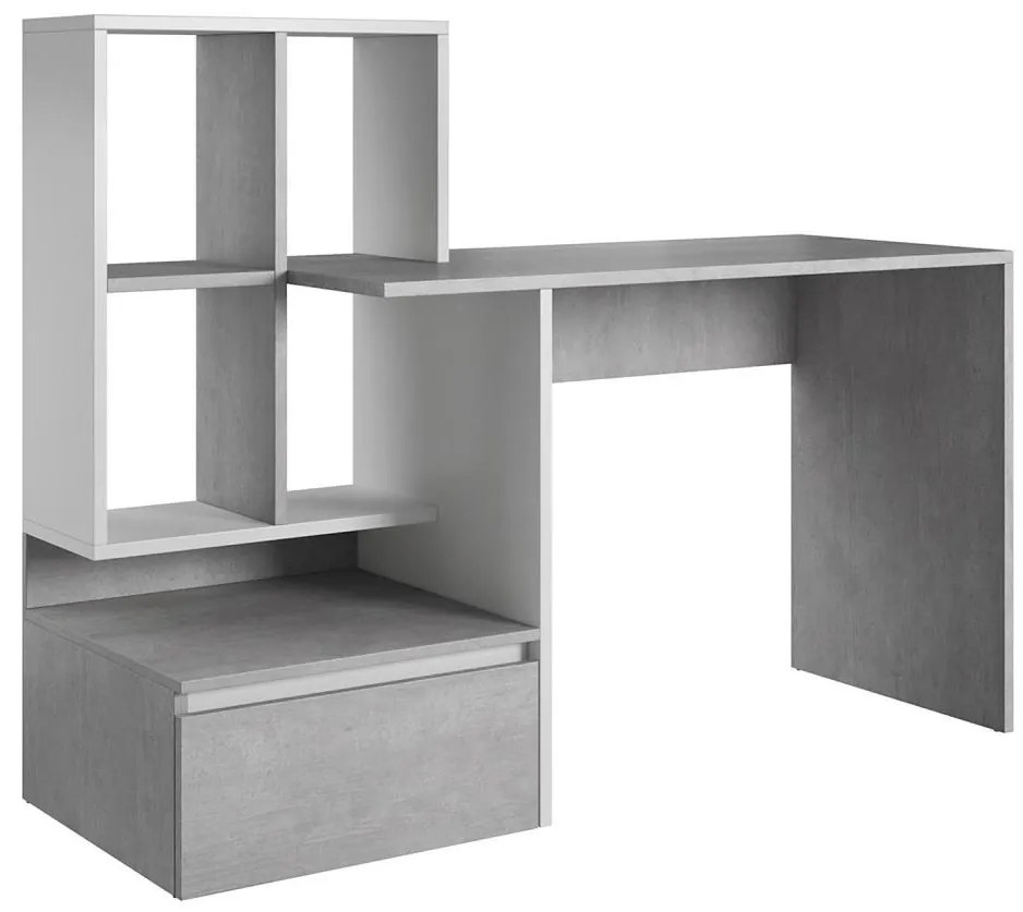 MARLO íróasztal polccal, beton szürke/fehér