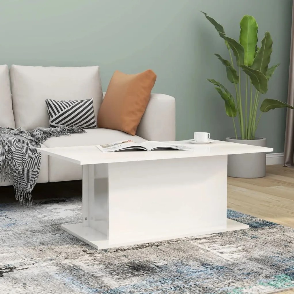 Magasfényű fehér szerelt fa dohányzóasztal 102x55,5x40 cm