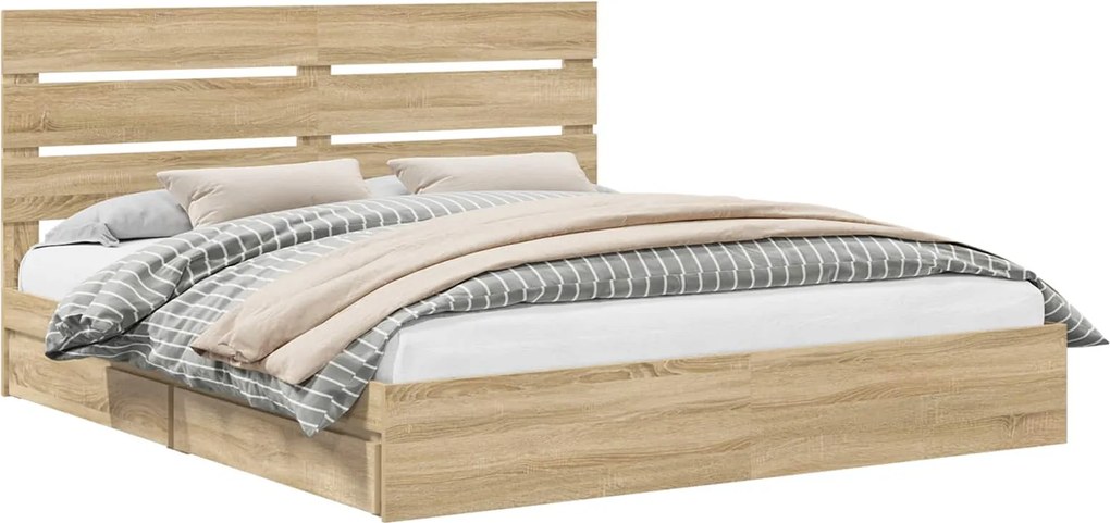vidaXL Tárolós Ágy fejtámlával Sonoma tölgy 180 x 200 cm Faanyag