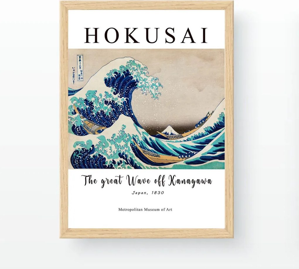 Hokusai A nagy hullám Kanagavánál keretezett falikép, 35 x 45 cm