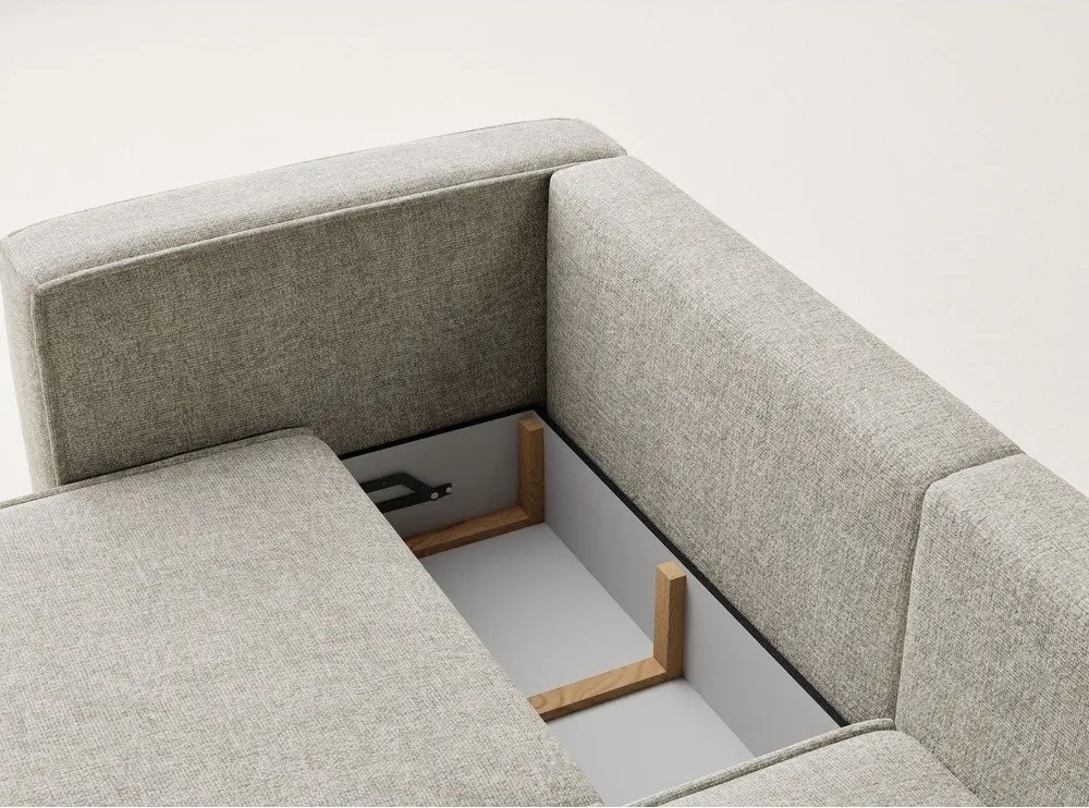 Bézs zsenília kinyitható-tárolóhelyes sarokkanapé (jobb oldali-heverő résszel) Velto – Maison de Rêve