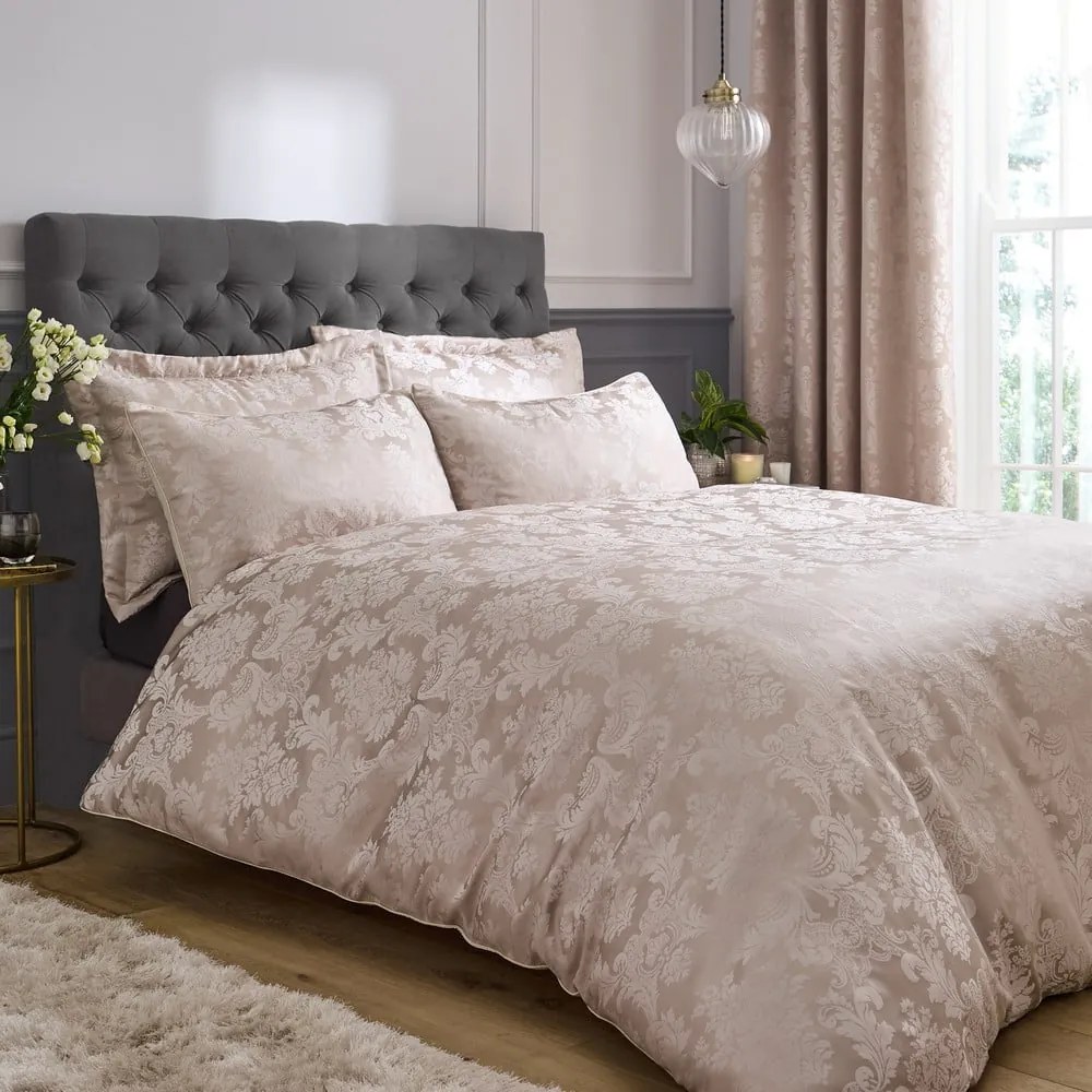 Bézs kétszemélyes-hosszabbított damaszt ágyneműhuzat 230x220 cm Damask Jacquard – Catherine Lansfield