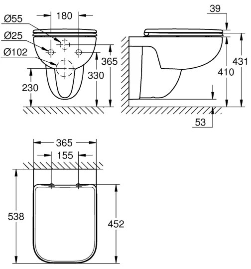 GROHE 39815000 - Függesztett WC START EDGE 53,8 x 36,5 cm tartós fehér