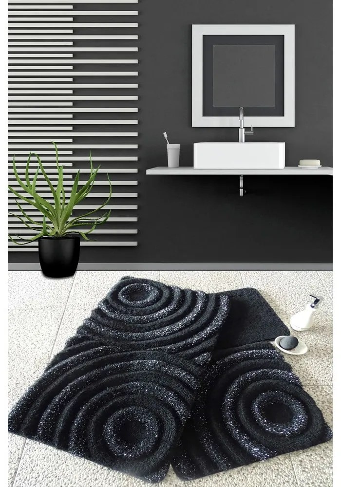 Fekete fürdőszobai kilépő szett 3 db-os 100x60 cm Wave – Foutastic