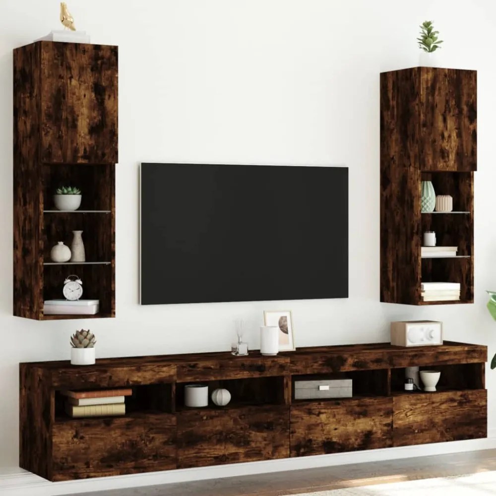 2 db füstös tölgy színű TV-szekrény LED-ekkel 30,5x30x102 cm