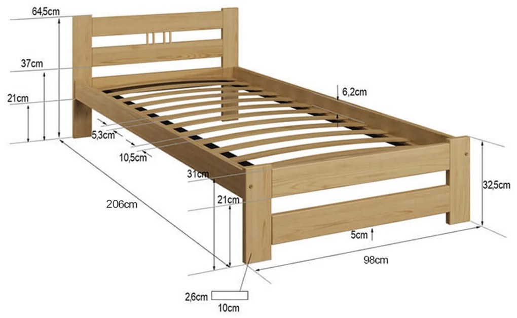Fa ágy 90x200 LUX VitBed lakkozás nélkül + matrac 90x200 Spica