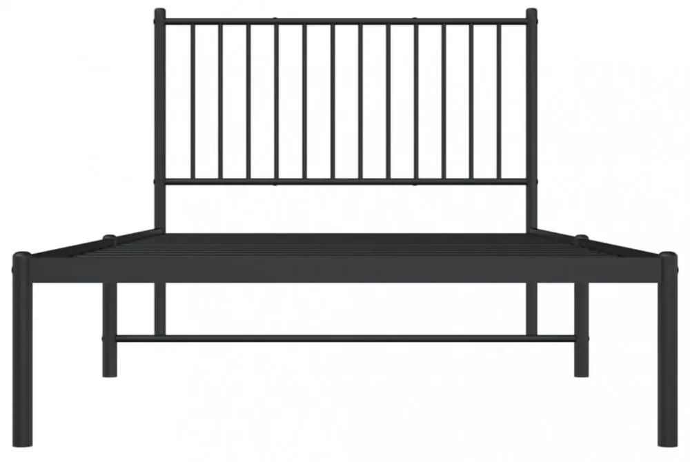 fekete fém ágykeret fejtámlával 100 x 200 cm