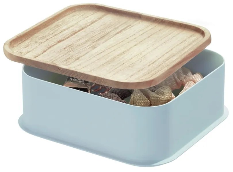Eco szürke tárolódoboz paulownia fa fedéllel, 21,3 x 21,3 cm - iDesign