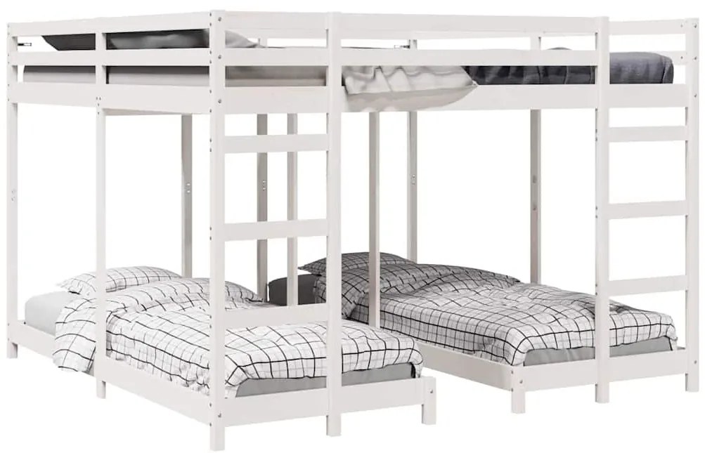 vidaXL Háromszintes emeletes ágykeret Fehér 200 x 200 cm Tömör fenyőfa