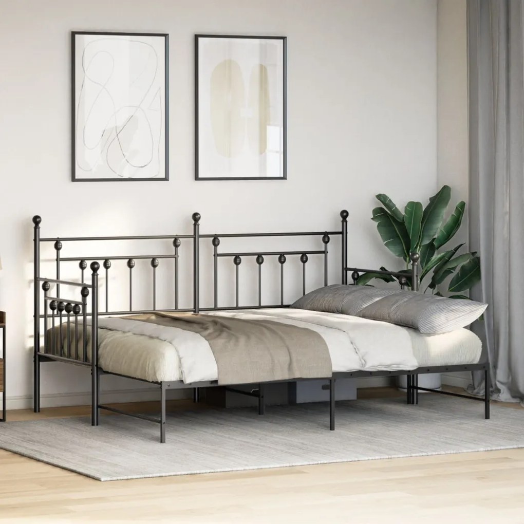 Kihúzható ágykeret fekete 80x200 cm acél