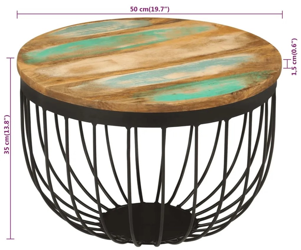 tömör újrahasznosított fa és acél dohányzóasztal Ø50 x 35 cm