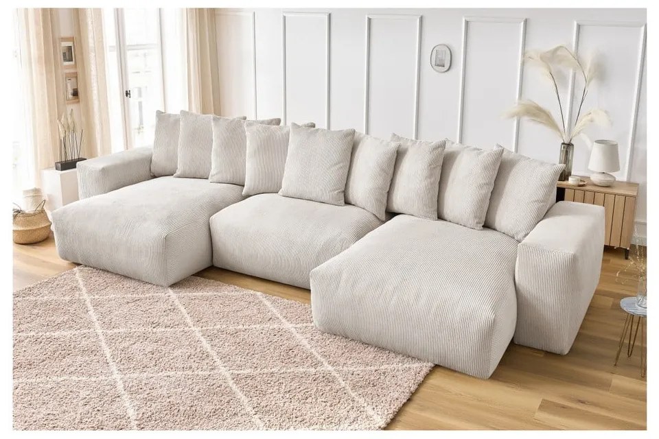 Krémszínű kordbársony sarokkanapé Voltaire – Bobochic Paris