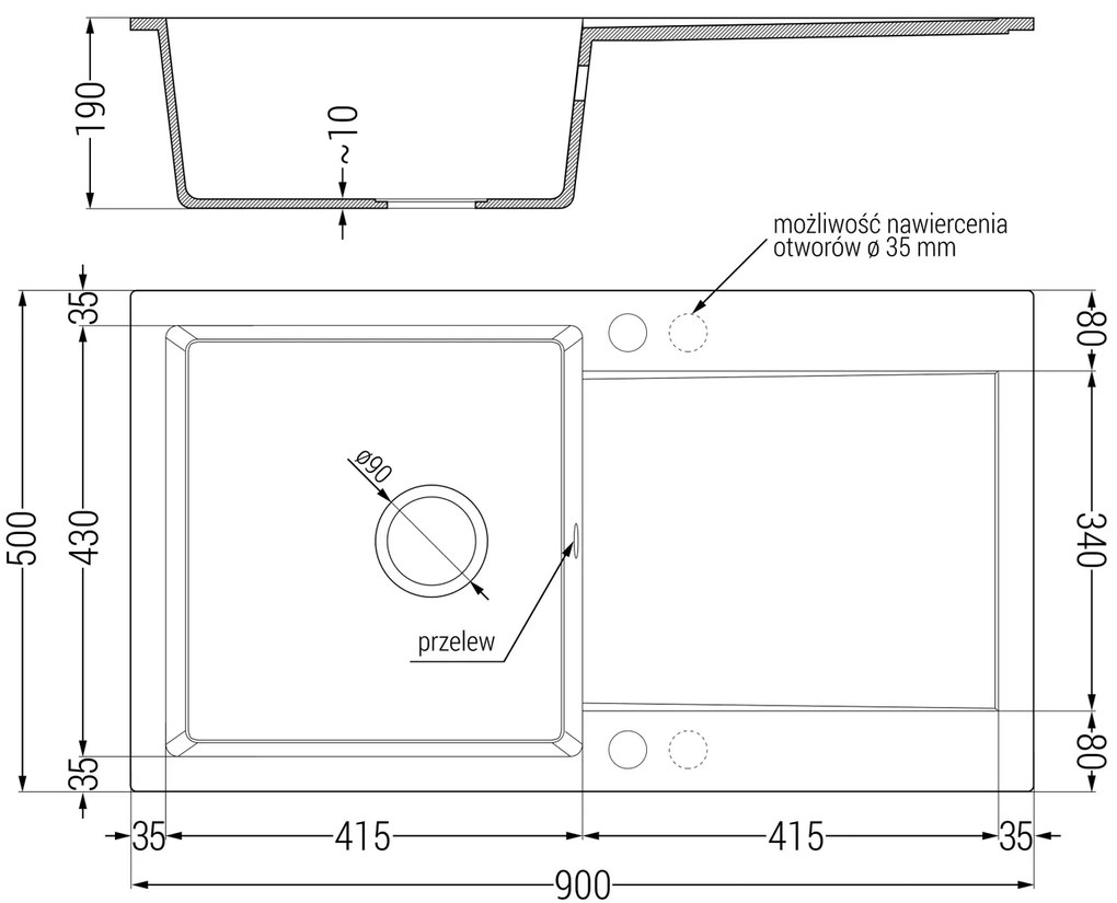 Mexen Leo, gránit mosogató 900x500x190 mm, 1 kamrás és Aster mosogató csaptelep, fekete-ezüst metál, 501-73-73450-07-B