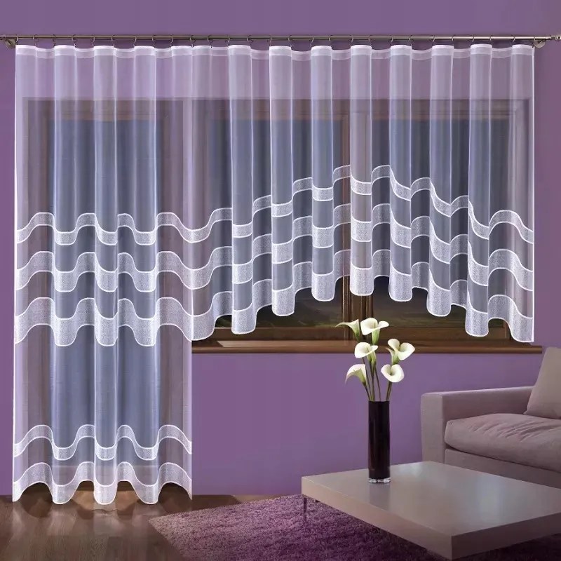 Elegáns finom jacquard függöny fehér csíkos Cyntia 150x250 cm