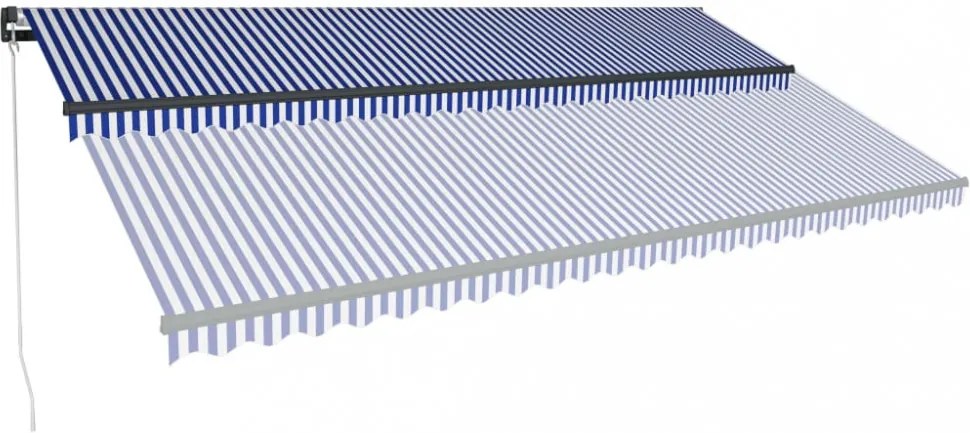 kék és fehér kézzel kihúzható LED-es napellenző 600 x 300 cm