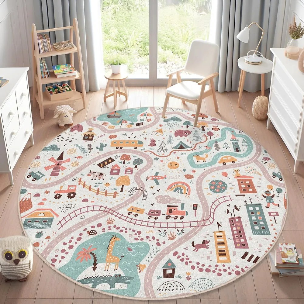Mosható gyerek játszószőnyeg ø80 cm Furry World – Mila Home