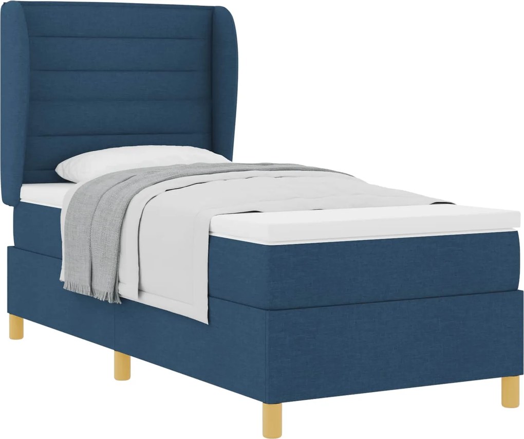vidaXL Boxspring ágy matraccal Sötétszürke 90x190 cm Szövet Kék szövet